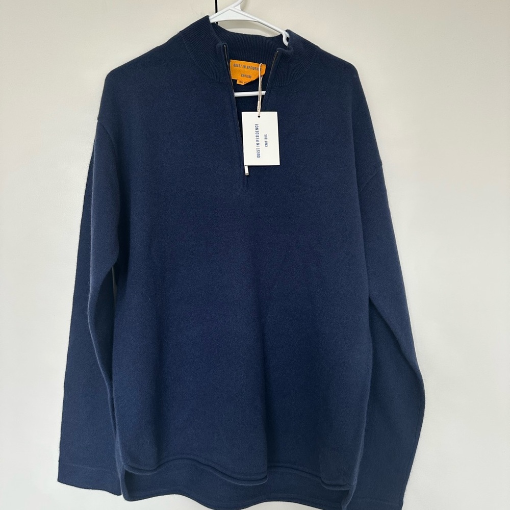 Guest in Residence Mens Half Zip Navy Cashmere Sweater